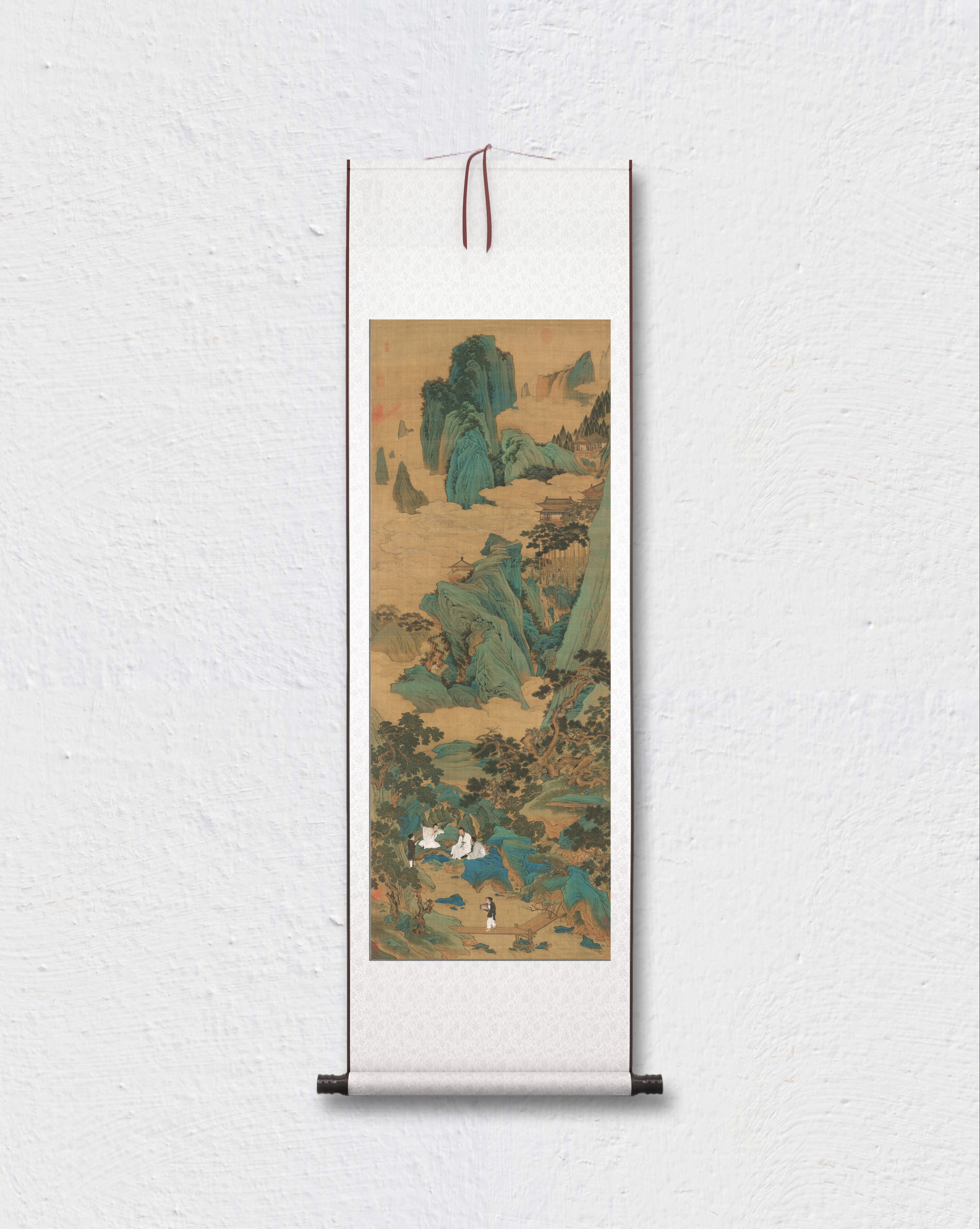 仇英 桃源仙境图 设色山水 临摹学习 墙面装饰 画芯挂轴 装裱定制