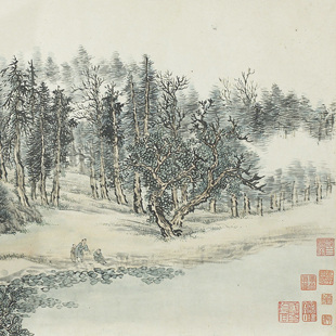 王翚 松雪夏景图 山水长卷 国画装裱 纸本绢布 美术资源 微喷复制