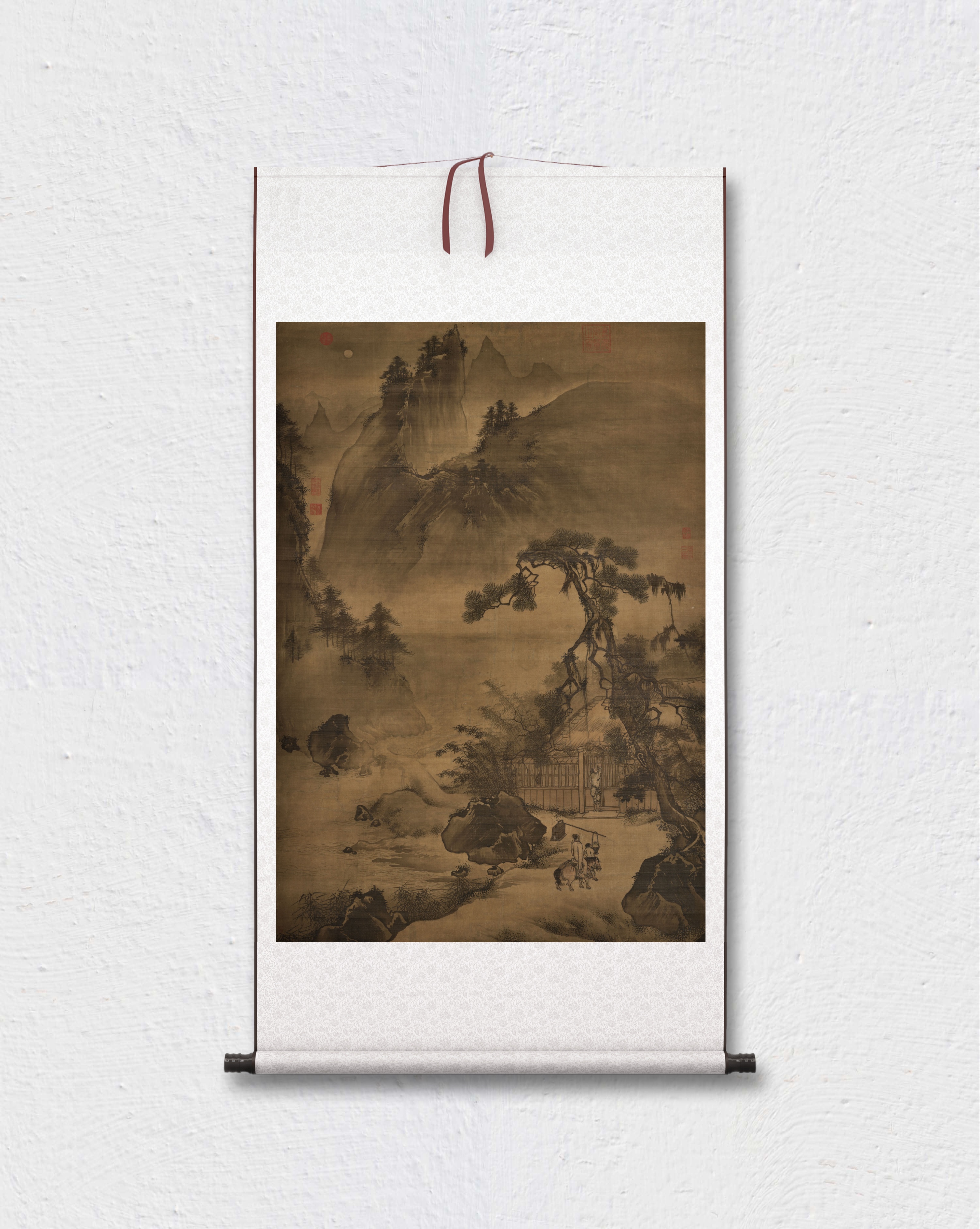 王翚 唐盧浩然月夜歸莊圖 山水國畫 掛軸裝裱 紙本絹布 微噴復(fù)制