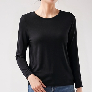 黑色打底衣外贸日本单女士薄绒长袖 F70 自发热秋衣单件保暖上装