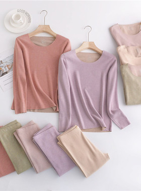 羊绒蚕桑丝女士双面德绒无痕保暖内衣套装加绒发热薄绒2232/2233