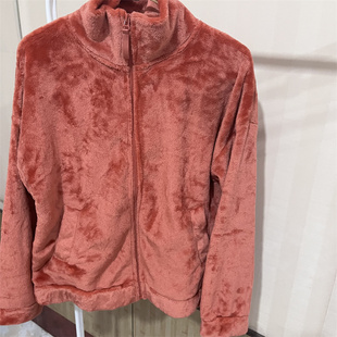 出口日本女士珊瑚绒家居服上衣拉链保暖睡衣上装