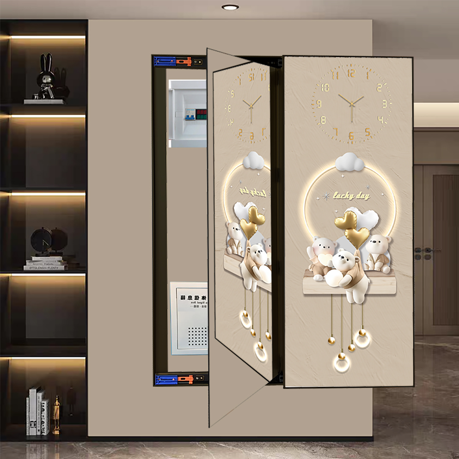 电箱装饰画隐藏镜子带钟表