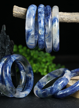 福子珠宝直播天然玉石矿镶嵌圆条大宽手镯蓝晶宝石彩色文玩礼物女