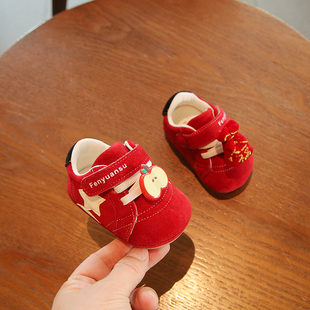 春季新年一阶段婴儿学步鞋软底6到12个月婴幼儿鞋子红色一岁宝宝8