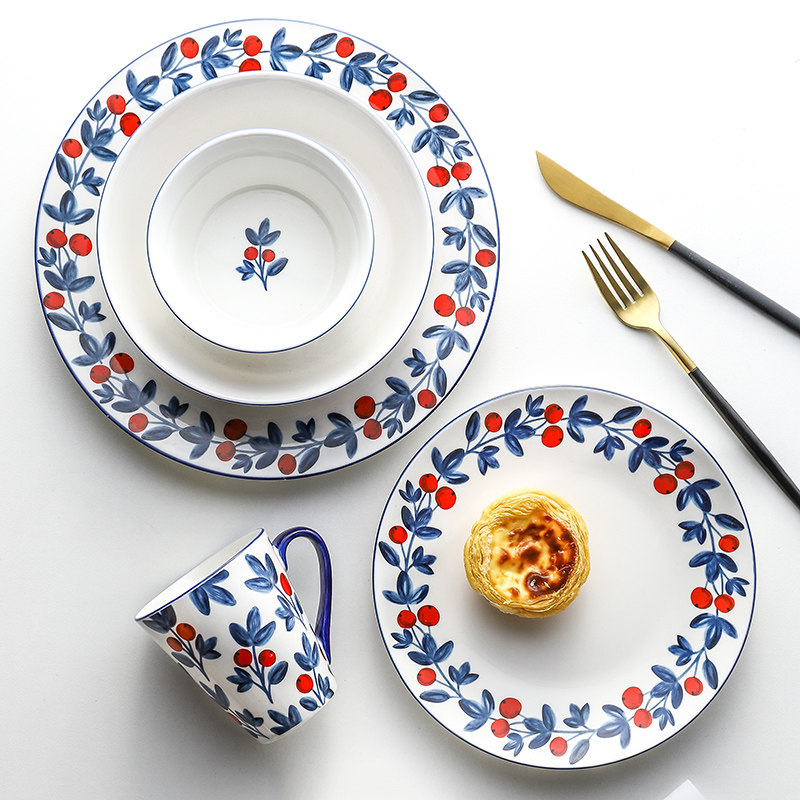 Berry ceramic tableware household dish and bowl set steak plate