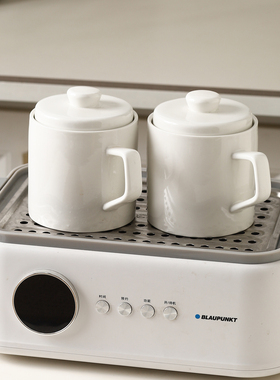 简约白色陶瓷炖盅隔水炖盅家用燕窝炖盅汤盅带把瓦罐蒸锅蒸箱汤碗