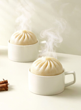 白色陶瓷小笼包蒸碗带手柄家用牛奶早餐杯微波炉蒸箱蒸锅蒸包子碗