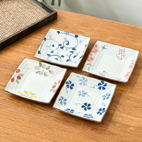 日式釉下彩陶瓷盘子家用