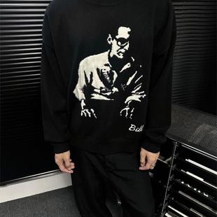 SUNINWAVE 人像提花短宽boxy羊毛混纺圆领毛衣 AW软糯亲肤Bill美式