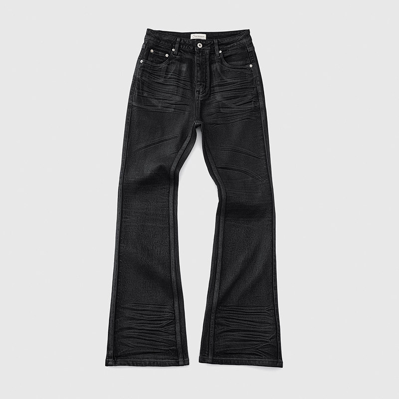 thumbnail for Suninwave Stereo Vinyl-Coated Waxed Wrinkle-Resistant Micro-Elastic Slim Fit Flared Mid-High Waist Denim Pants