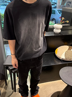 SUNINBOX VINTAGE渐变褪色复古水洗做旧纯棉重磅基础宽松短袖男