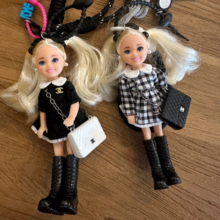 ins可爱双马尾芭比公主娃娃钥匙扣小香风连衣裙闺蜜礼物包包挂件