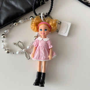 ins甜美可爱粉色连衣裙芭比公主娃娃蝴蝶结串珠钥匙扣礼物包挂件