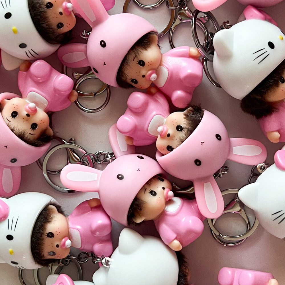 新品ins风可爱迷你小兔子猫咪头盔奇奇耳机手机链钥匙扣包包挂件