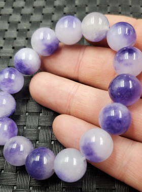 玉石手链蓝色飘花玉圆珠手链石英岩玉手链12毫米圆珠手链玉手串