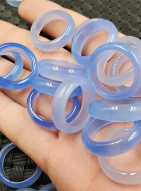 玉石戒指蓝色玉髓戒指玛瑙戒指玉佛珠跑环戒指玉指环玉手饰