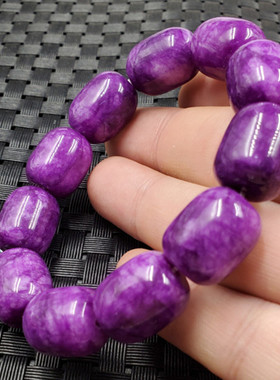 玉石手链紫干青路路通手链石英岩玉桶珠手链紫色玉手链玉手串