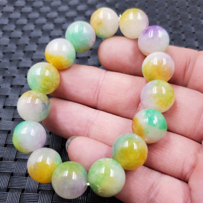 玉石手链彩色圆珠手链石英岩玉手链12毫米玉石手链圆珠手串