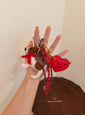 miu风新年羊毛毡小狗手工定制包包挂件汽车钥匙扣挂饰送女友礼物