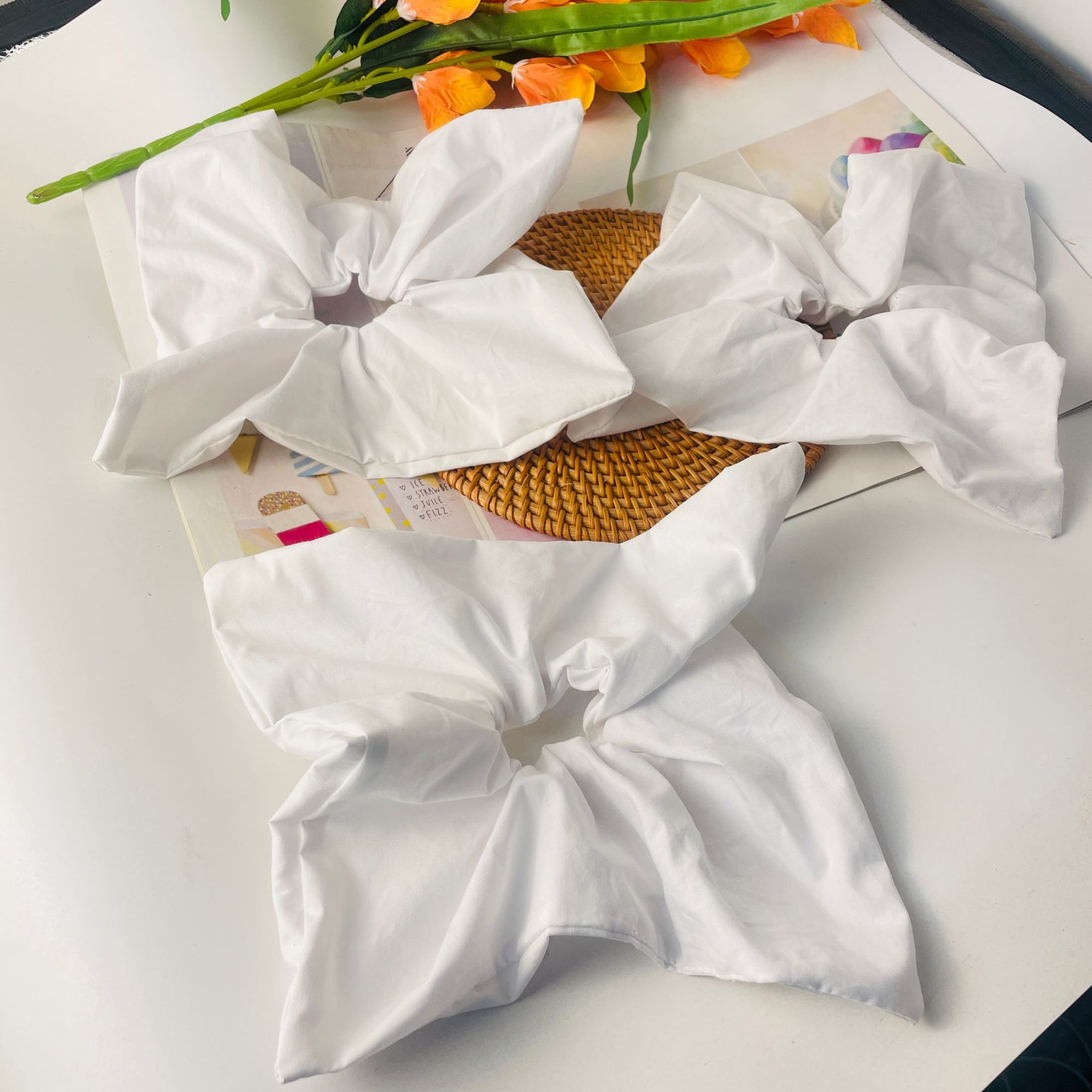 纯棉白色大肠发圈肥肠大号方巾皮筋头绳扎染漂漆大漆发饰白胚蜡染