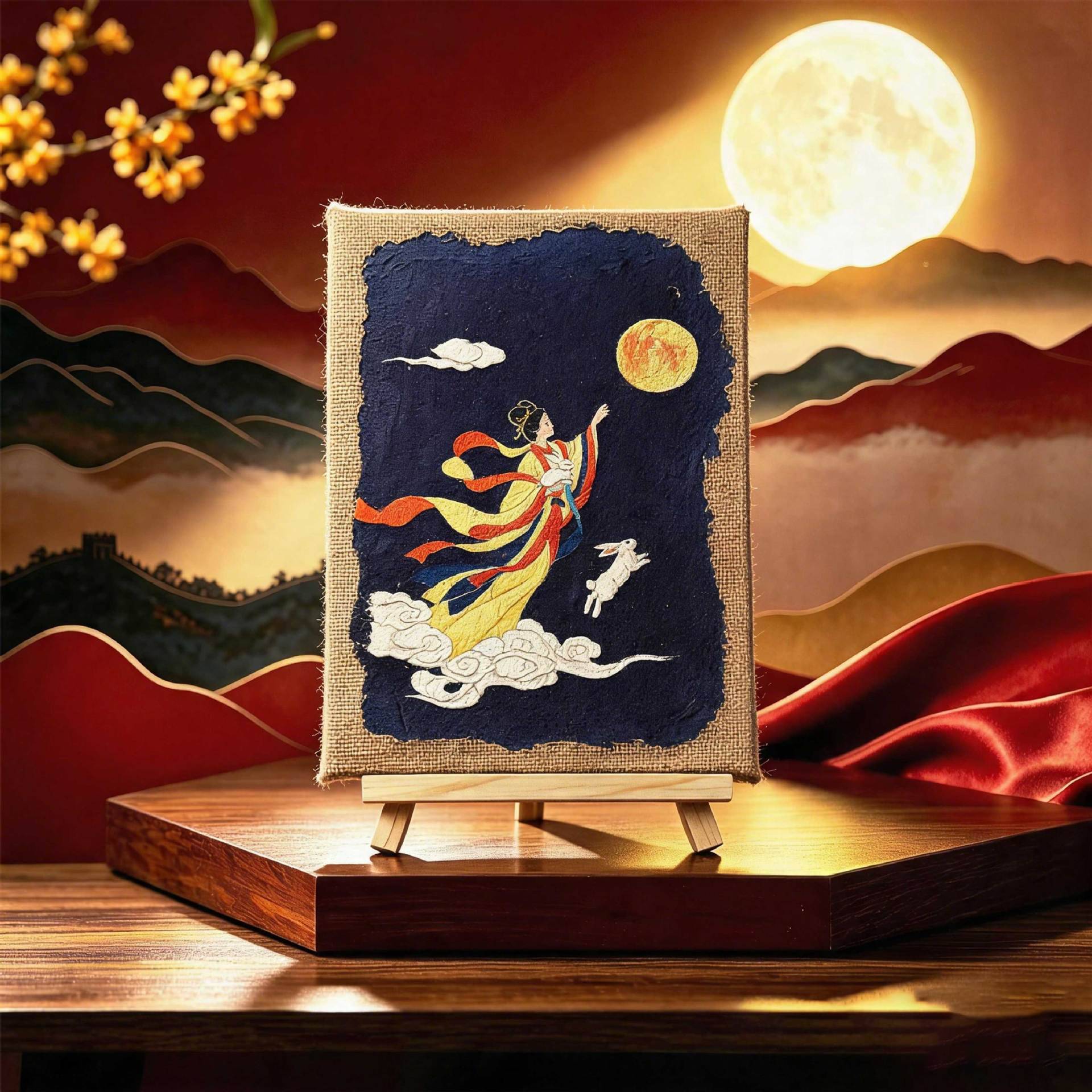 中秋国庆节国风敦煌泥板画diy非遗文化手工材料包研学壁画肌理画图片