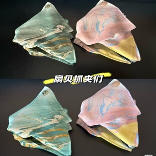 山茶花朵蝴蝶结三角扇贝抓夹鲨鱼夹子缎面珍珠发夹白胚水拓染漂漆