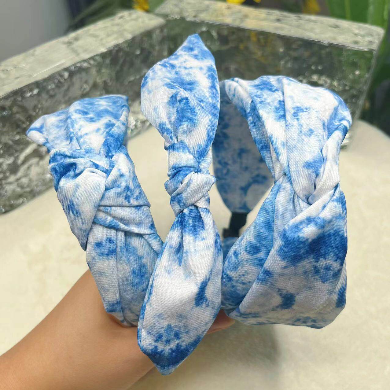 漂漆空白纯棉白色发箍头箍扎染发圈飘带成品手工diy水拓染大漆