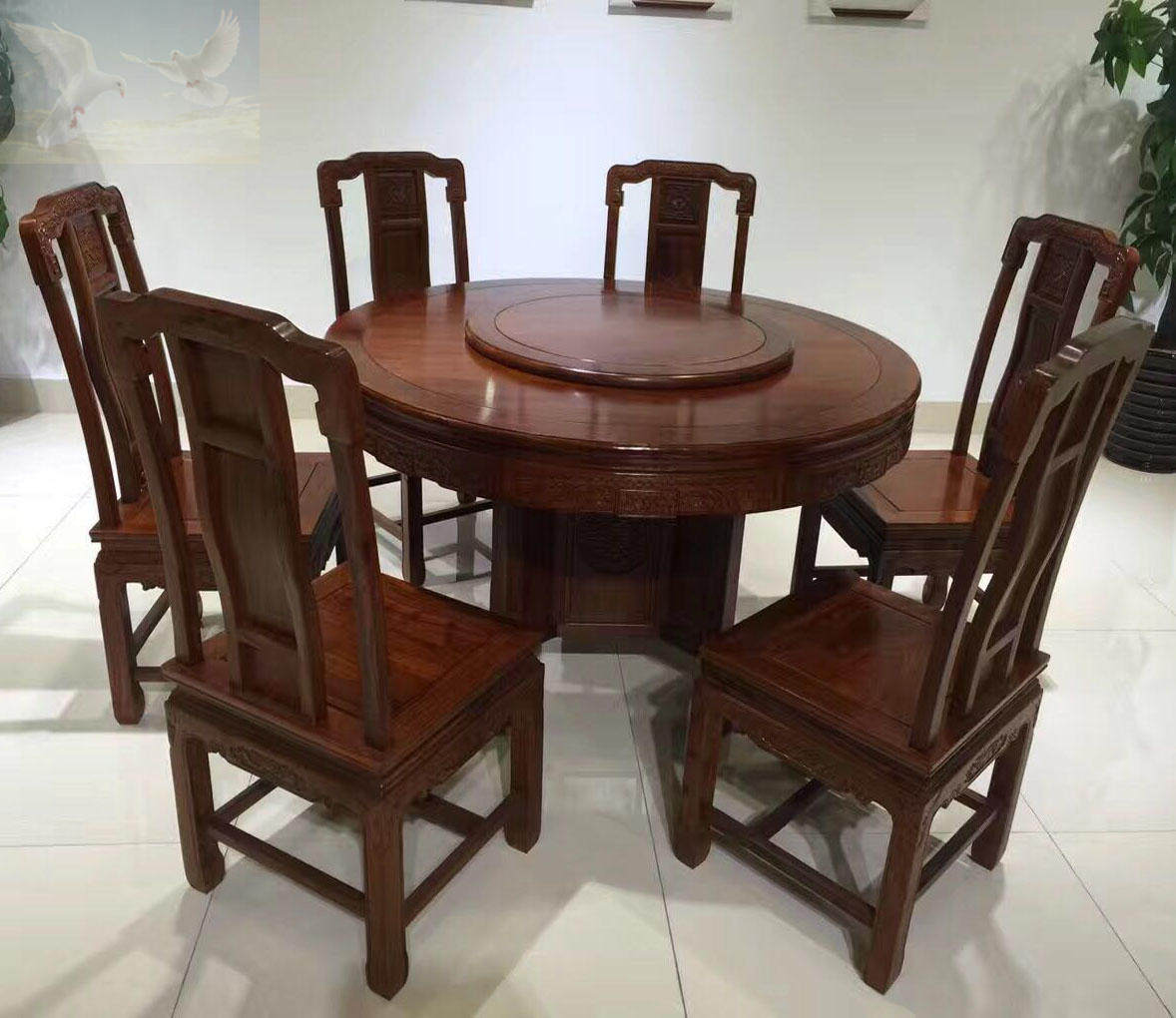 红木家具刺猬紫檀圆桌圆台实木餐桌椅饭桌现代中式客厅家具餐桌