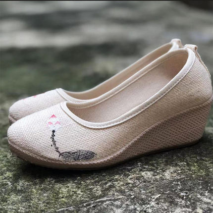 佛系女鞋配茶服的鞋坡跟茶艺茶人古风手绘手绘国风文艺复古禅意夏