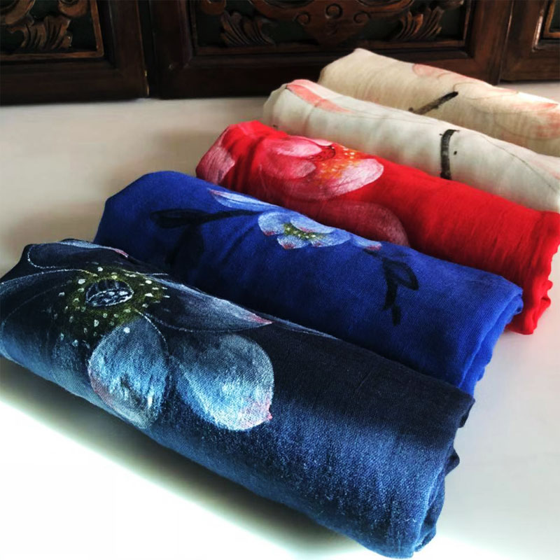 手绘禅意中国风古帛茶服佛系围巾