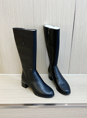 俄罗斯真皮长靴女2025秋冬加绒高筒靴大腿围骑士靴粗跟大码马靴子
