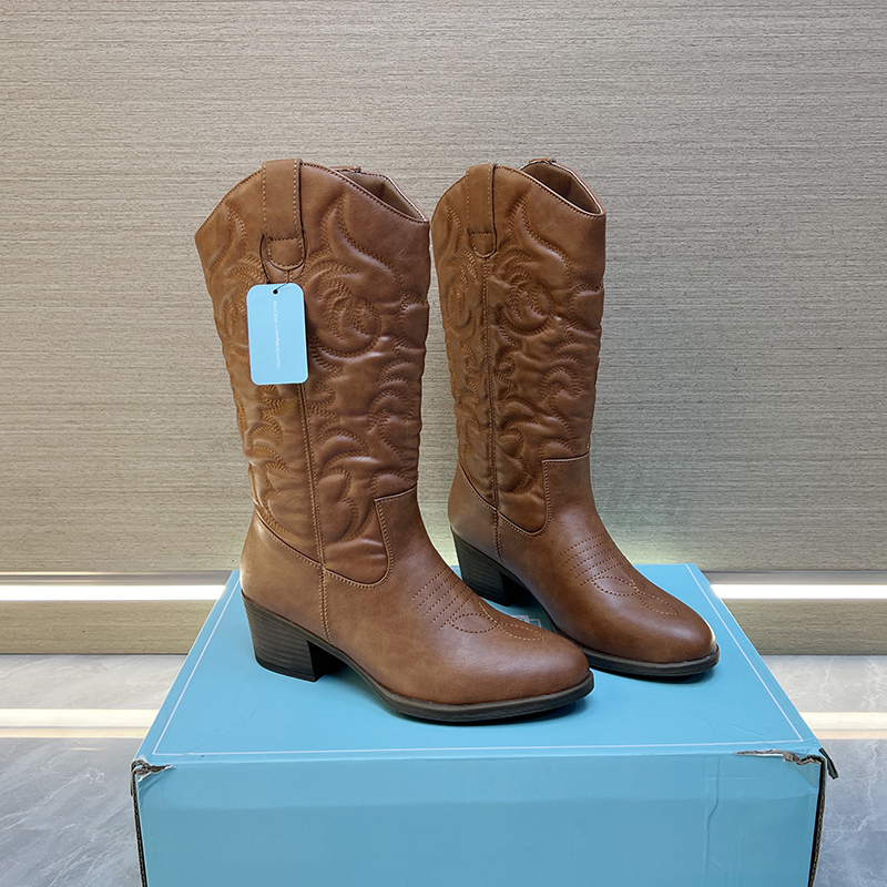 外贸大码西部牛仔靴中筒靴