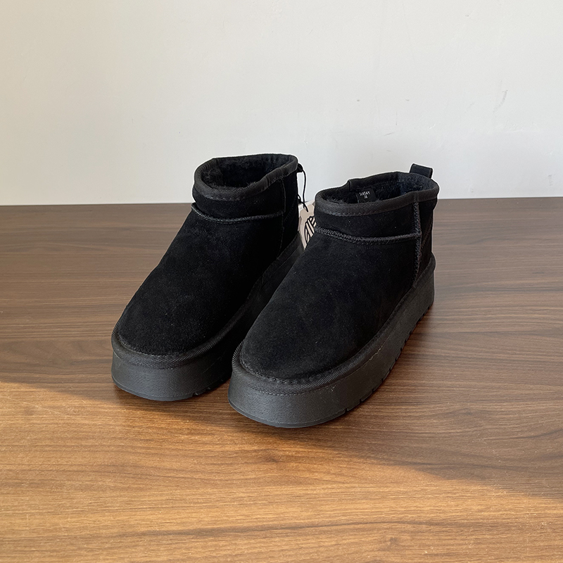 俄罗斯单厚底真皮羊毛雪地靴