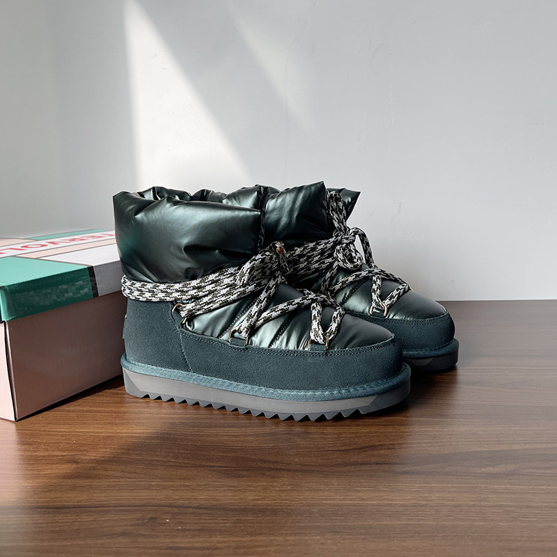 俄罗斯绿色平底真皮羊毛防水雪地靴女2025冬季加厚保暖东北棉靴潮,女鞋,时尚雪地靴,淘宝优惠券,粉丝福利购,淘宝优惠卷