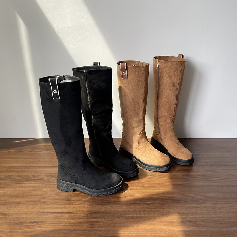 外贸大码平底加绒保暖骑士靴