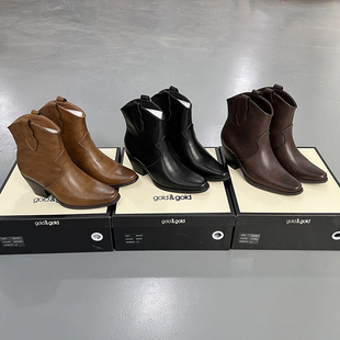 西部靴女2025秋冬新款 女靴 欧美一脚蹬复古粗跟方头牛仔靴外贸大码