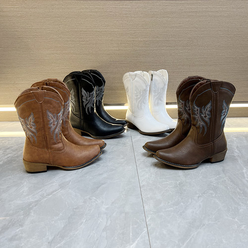 高筒靴西部牛仔靴复古