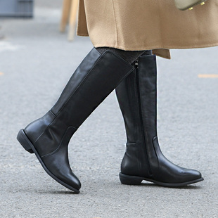 真皮长筒靴女高级感修饰腿型平底大筒围胖mm粗腿大码女鞋41到43码