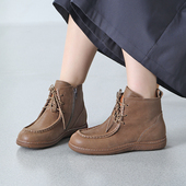 英伦风马丁靴平底短靴牛筋软底秋冬真皮加宽大码 女鞋 43显脚小