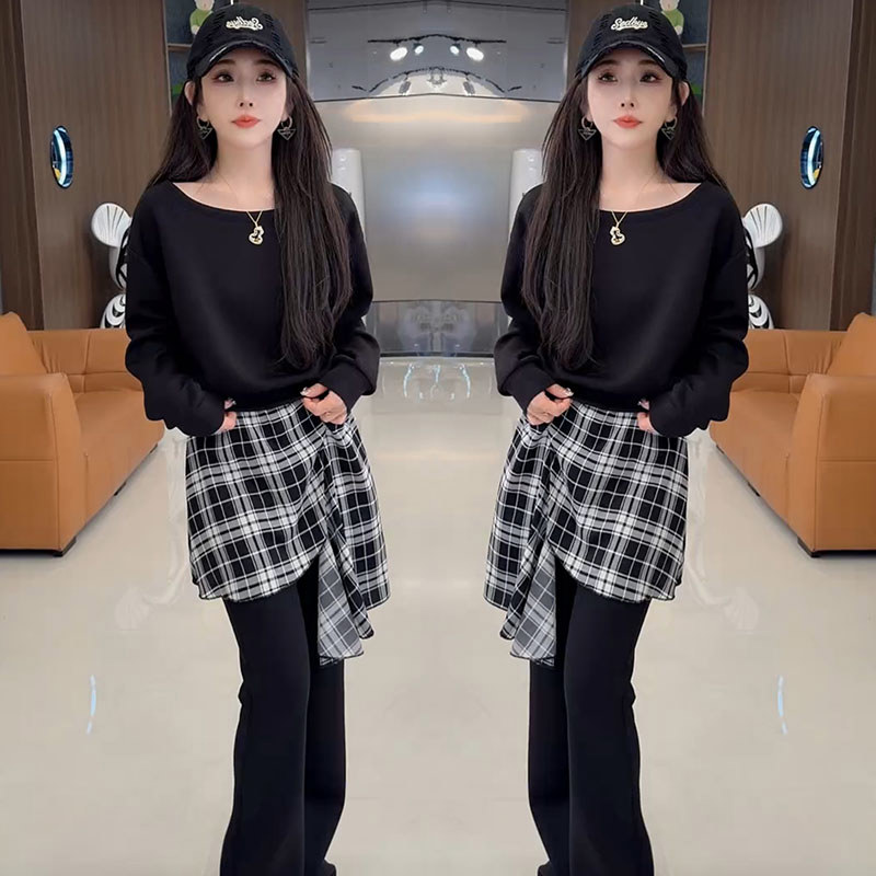 休闲套装女2026春秋新品韩版时尚显瘦长袖卫衣屁帘微喇裤两件套潮