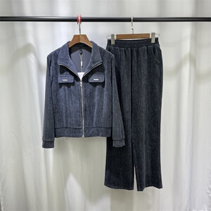 妈妈秋装时尚雪尼尔运动服套装女2024新款洋气减龄显瘦垂感两件套
