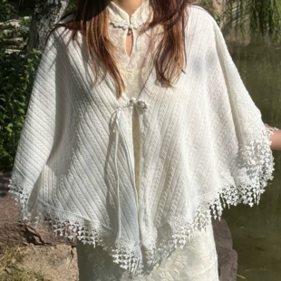 新款秋冬款配吊带裙子加厚披肩外搭罩衫蕾丝开衫外套上衣高级感