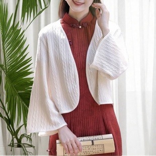 针织披肩旗袍外套罩衫条纹披肩女吊带旗袍外搭披肩中式披肩上衣