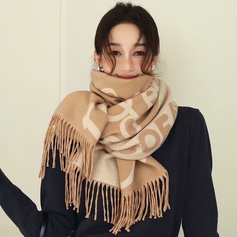 字母围巾流苏双面加厚欧美男女冬