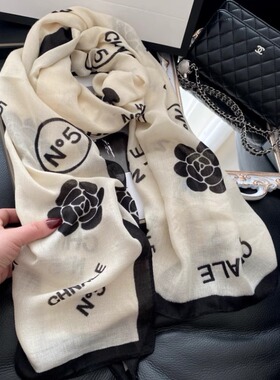 气质山茶花字母旅游围巾女春夏薄款防晒棉麻丝巾百搭围脖披肩两用