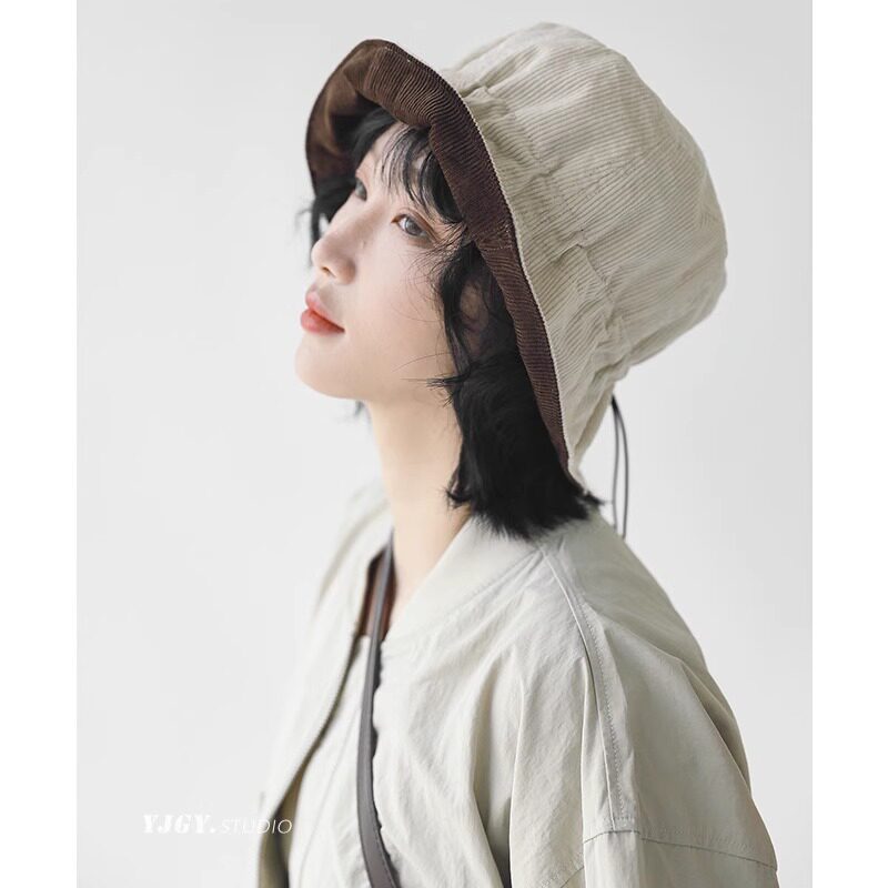 高品质双面戴盆帽日系盆帽灯芯绒抽绳渔夫帽女大头围休闲出游百搭,服饰配件/皮带/帽子/围巾,帽子,淘宝优惠券,粉丝福利购,淘宝优惠卷