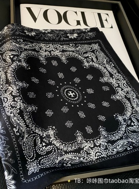 100%桑蚕丝黑色腰果花真丝丝巾女春季百搭装饰小方巾职业通勤领巾