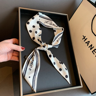 法式字母波点丝巾女春季百搭丝带装饰领巾学生飘带韩版细长条丝巾