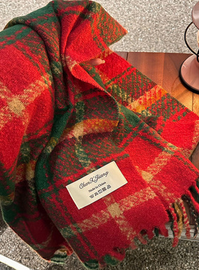 圣诞红色围巾女冬季韩版学生加厚保暖披肩围脖本命年礼物送女友